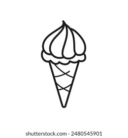 Ice cream cone. Coloring. Black and white vector illustration.