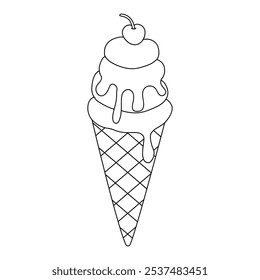 Ice cream cone coloring pages for kids. Trace and color ice cream cone. Delicious ice cream cone summer waffle isolated on white background. Kindergarten and preschool worksheets printable for kids.