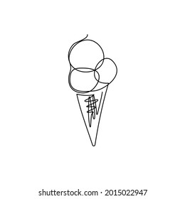 Ice cream cone continuous line drawing. One line art of dairy produce, milk products, food.