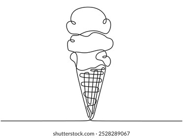 Ice cream cone continuous line drawing. food and drink concept. Vector illustration minimalist isolated on white background.