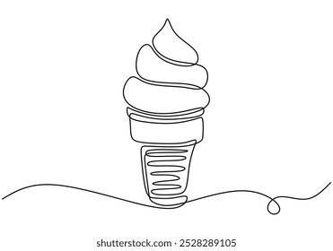 Cono de helado dibujo de línea continua. concepto de comida y bebida. Ilustración vectorial minimalista aislada sobre fondo blanco.