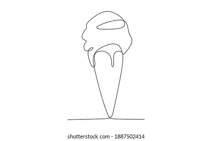 Helado en cono. Recorte continuo de una línea
