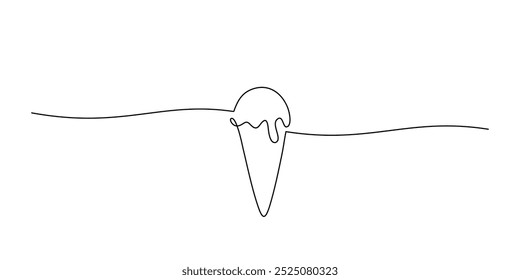 Ice cream cone continuous one line drawing. Food and melting drink concept. Vector illustration minimalist background.