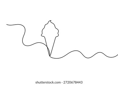Cono de helado continuo de una línea de dibujo en estilo minimalista con diseño de Vector de contorno limpio