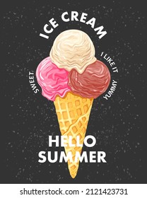 Ice cream cone. Creative vector illustration for poster, banner, card, menu