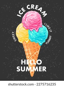 Ice cream cone. Creative vector illustration for poster, banner, card, menu