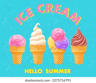 Ice cream cone. Creative vector illustration for poster, banner, card, menu