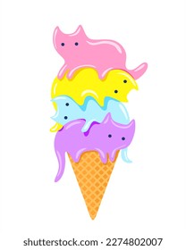 Ice cream cone with cute kittens . Creative vector illustration for poster, banner, card, menu