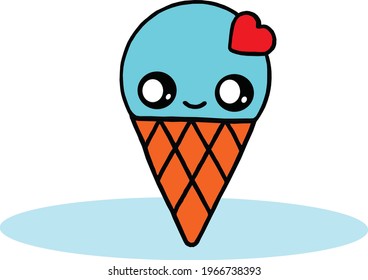 Ice Cream Cone Cute Smiling Face Stock Vector (Royalty Free) 1966738393 ...