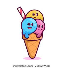 Ice cream cone cute vectror illsutration