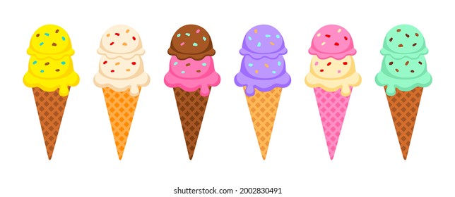 ice cream cone dessert collection vector illustration