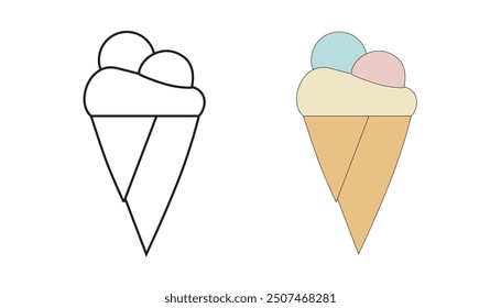 Ice cream. A cone. Dessert. Food. Illustration.