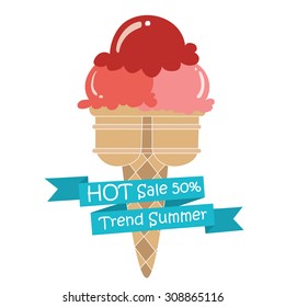 Ice Cream cone dessert trend summer with text ,cute ice cream cone fashion created