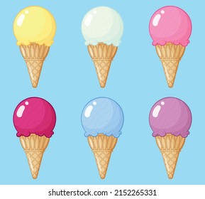 ice cream in a cone in different flavors
