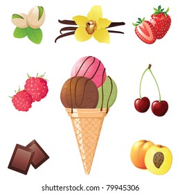 ice cream cone and different flavors icons