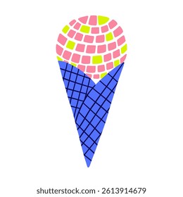 Ice cream cone disco ball. Vector illustration