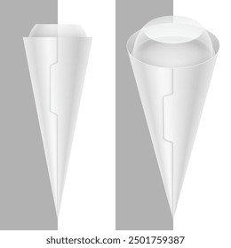 Cono de helado con cubierta transparente abovedada y ojal. Vector en blanco ilustración de maqueta de embalaje realista.