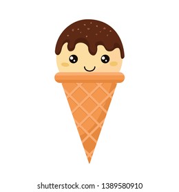 Ice cream cone doodle in bright cartoon style on a white background. Vector illusrtation.