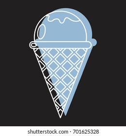 Ice cream in cone doodle icon vector illustration for design and web isolated on black background. Ice cream vector object for labels logos and advertising