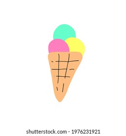 ice cream cone doodle, vector illustration, Hand drawn, doodles