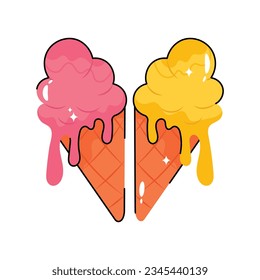 Ice cream cone doodle vector filled outline Sticker. EPS 10 file