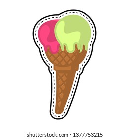 Ice cream cone dotted sitcker. Vector illustration design