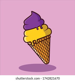 ice cream cone double flavor grape and orange