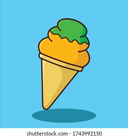 ice cream cone double flavor melon and orange