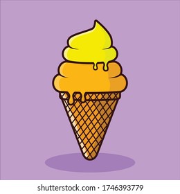 ice cream cone double flavor banana and orange