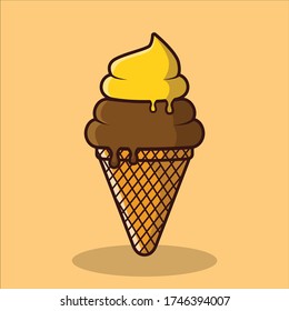 ice cream cone double flavor pineapple and chocolate