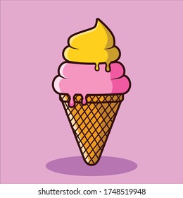 ice cream cone double flavor pineapple and strawberry