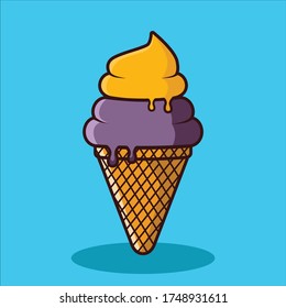 ice cream cone double flavor orange and blueberry