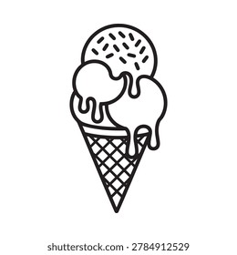 Ice cream cone drawing black and white line art illustration