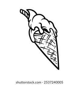 ice cream cone drawing coloring line art style sketch classic vintage design illustration