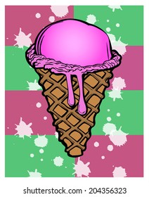 Ice Cream Cone, An ice cream cone with drips. 