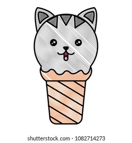 ice cream in cone with face cat kawaii character