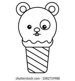 ice cream in cone with face hamster kawaii character