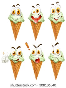 Ice cream cone with faces illustration