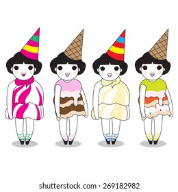 Ice Cream Cone Fashion character illustration set