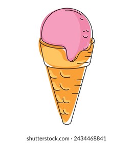 Ice cream cone Fast food icon sketch Vector illustration