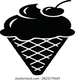Ice cream cone filled with two scoops topped with a cherry