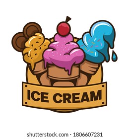 ice cream cone flat design concept. logo for food shop and others. delicious vector illustration. editable text and colour.