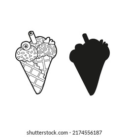 Ice Cream Cone Flat Design Dessert, vector, outline and silhouette, doodle
