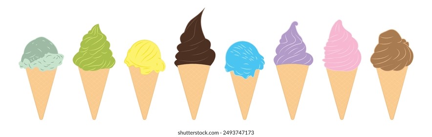 ice cream cone flat design collection isolated background