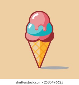 Ice Cream Cone Flat Design Dessert Icon, Melting Ice Cream Cone, Cold desserts