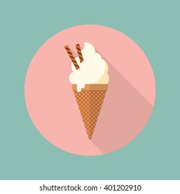 Ice cream cone flat icon with long shadow