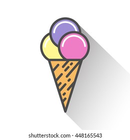 Ice cream cone Flat icon with long shadow. Vector illustration.