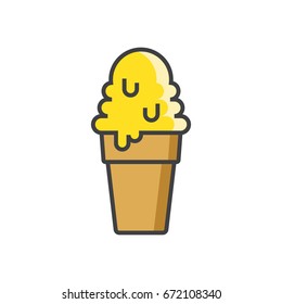 Ice cream in cone flat line icon isolated on the white background.
