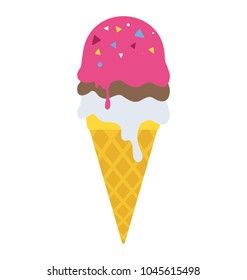Ice cream cone flat vector icon 