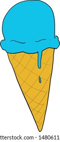 Ice Cream Cone Flavoured Dripping Vector Illustration Blue